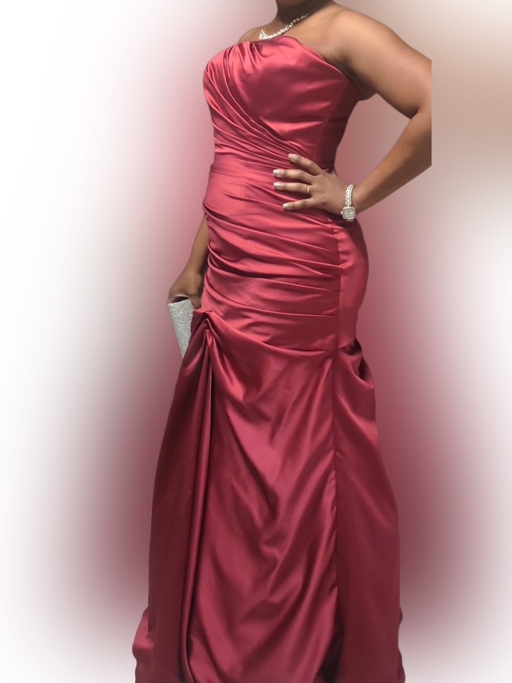 Impression Bridal Strapless Ruched Maxi Skirt Gown - Wine/Burgandy